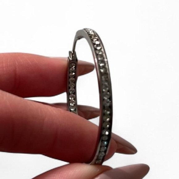 Silver Rhinestone Hoop Earrings - Picture 6 of 6